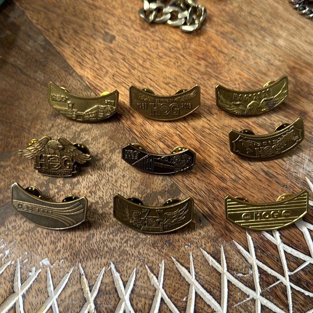 LOTS OF 18 Harley Davidson HOG Owners Group Pin Badge Rocker and patches